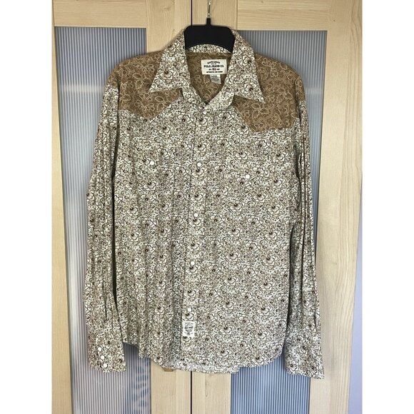 Polo Jeans Ralph Lauren Western Pearl Snap Shirt Sz M Floral Brown Vintage 90s - Picture 1 of 6